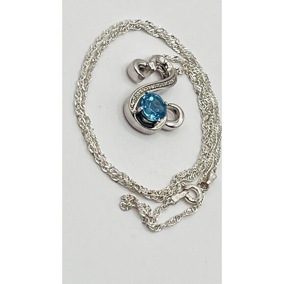 Designer JWBR Silver 925 Blue Topaz Moissanaite Heart Pendant Twist Rope Chain - Picture 9 of 10